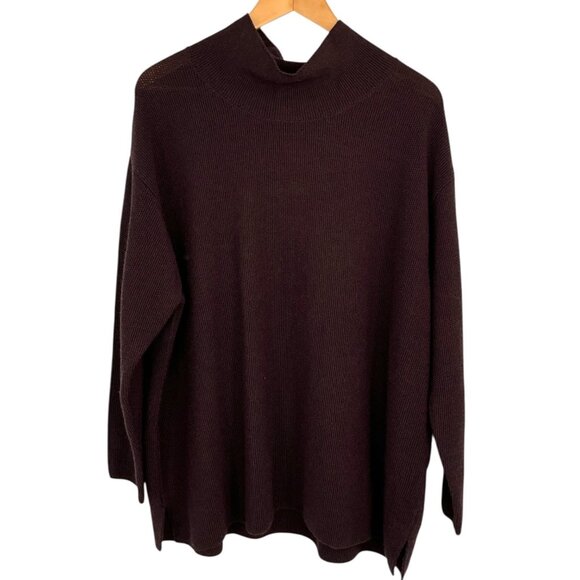 NWT Eileen Fisher Funnel Neck Sweater Casis Brown Boxy Merino Plus Size 1X - Picture 1 of 11